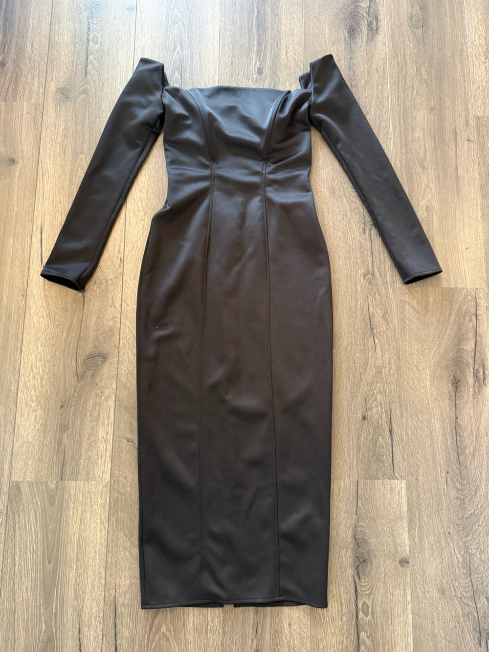 ASOS DESIGN Leather-Look Long Sleeve Midi Pencil Vamp Dress - Black Size 4